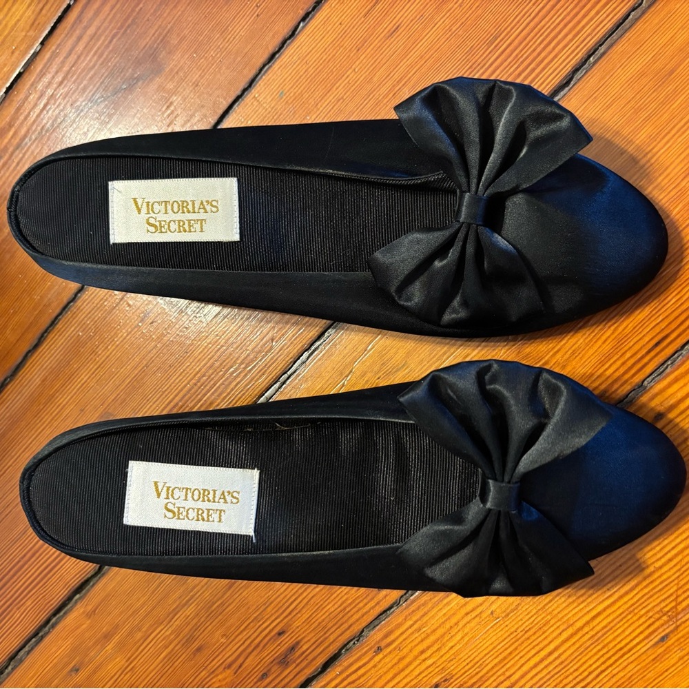Victoria's Secret Black Bow Slip-On Slippers
